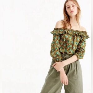 J.CREW Elephant print ruffle long-sleeve top 2